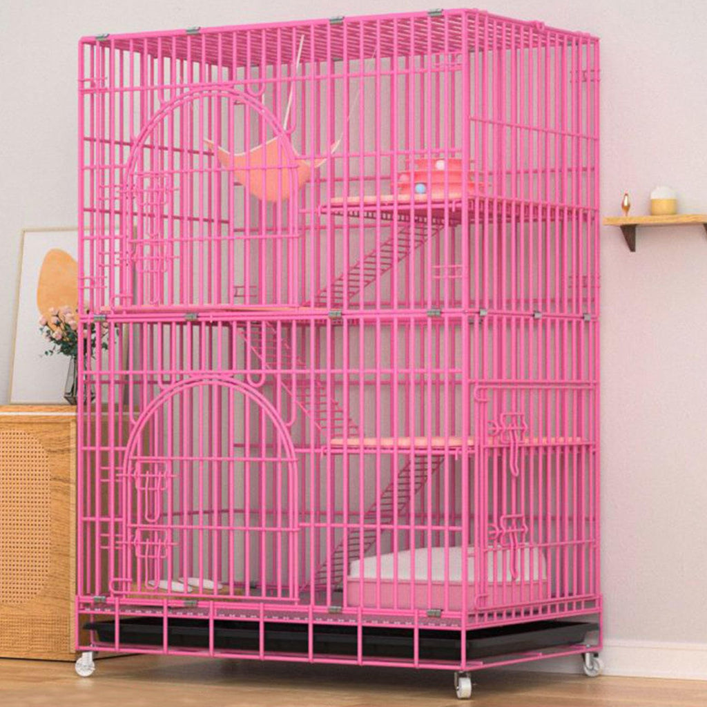 Collapsible Metal Wire Cat Cage with Wheels Q322