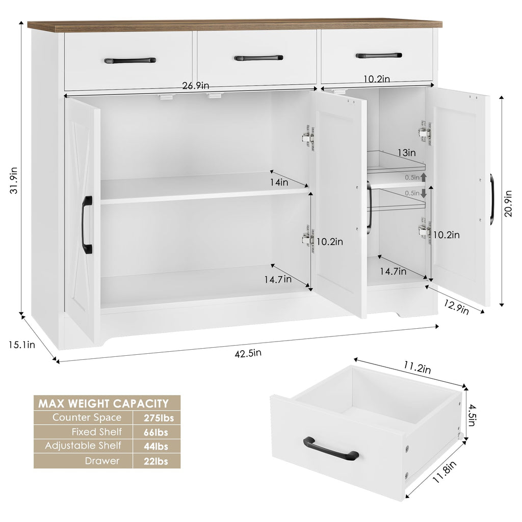 White Kitchen Buffet Cabinet with Storage Y227
