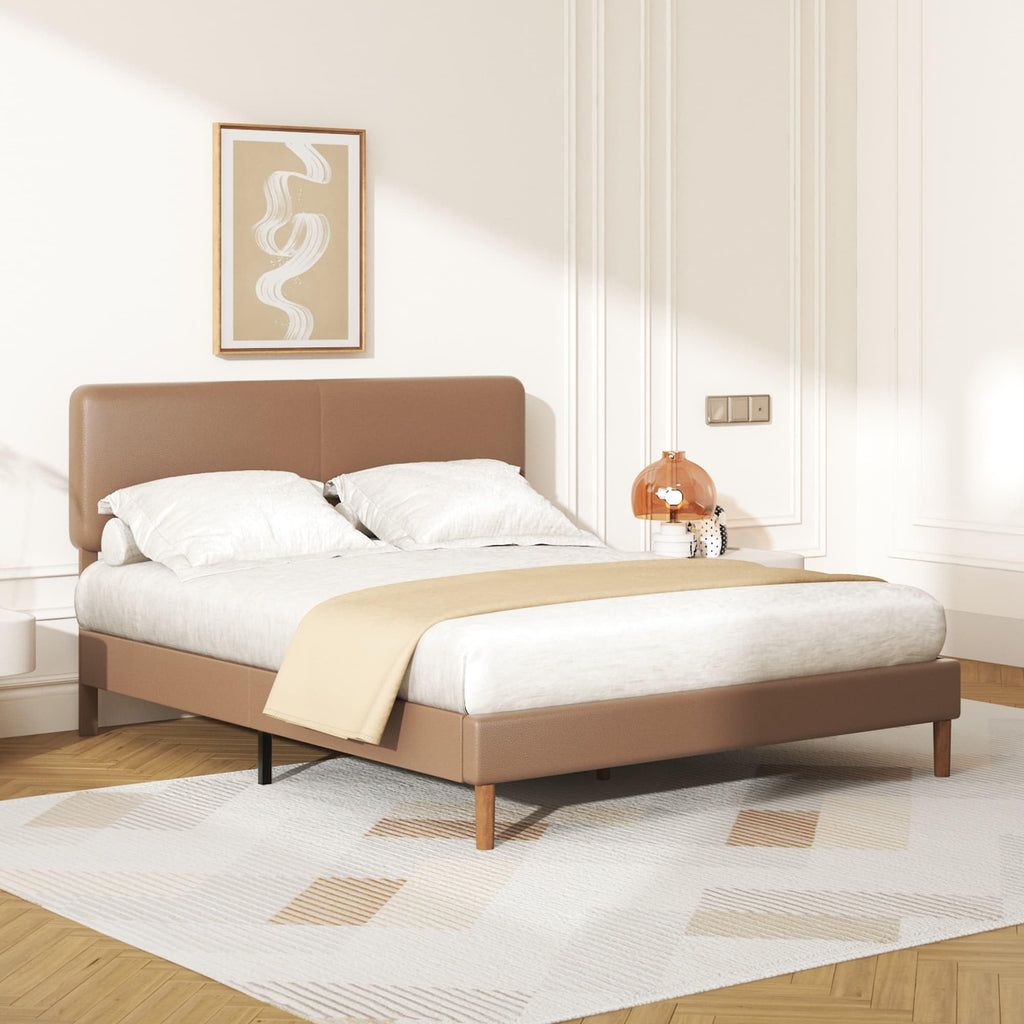 Minimalist Leather Bed Frame with Adjustable Headboard U4809