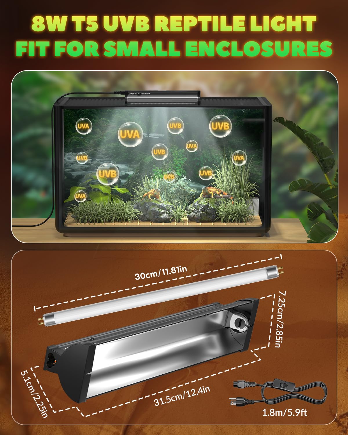 8W T5 UVB 5.0 and 10.0 Switchable Reptile Light Bar E427713