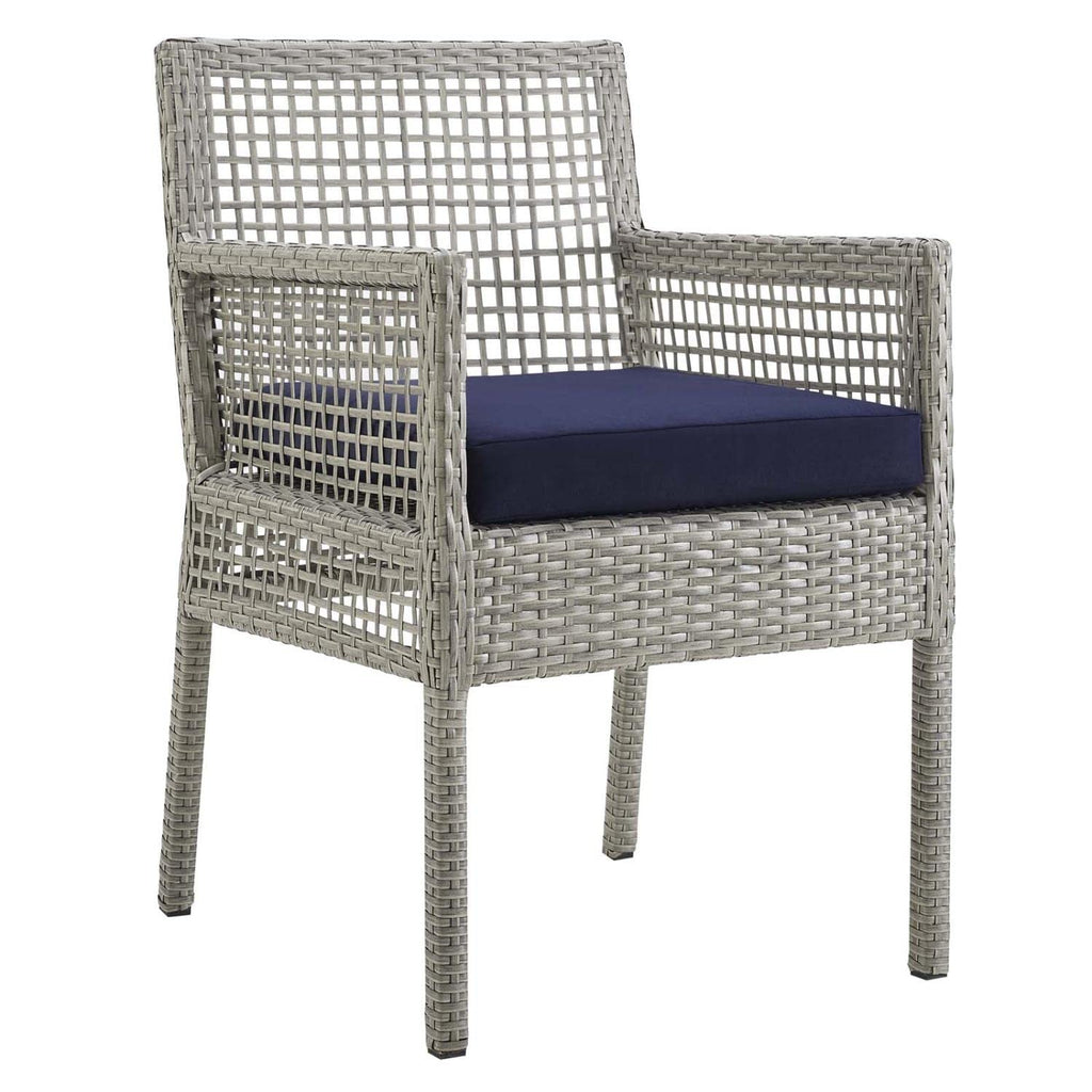 Gray Navy Wicker Rattan Outdoor Dining Arm Chair with Cushion Q67320