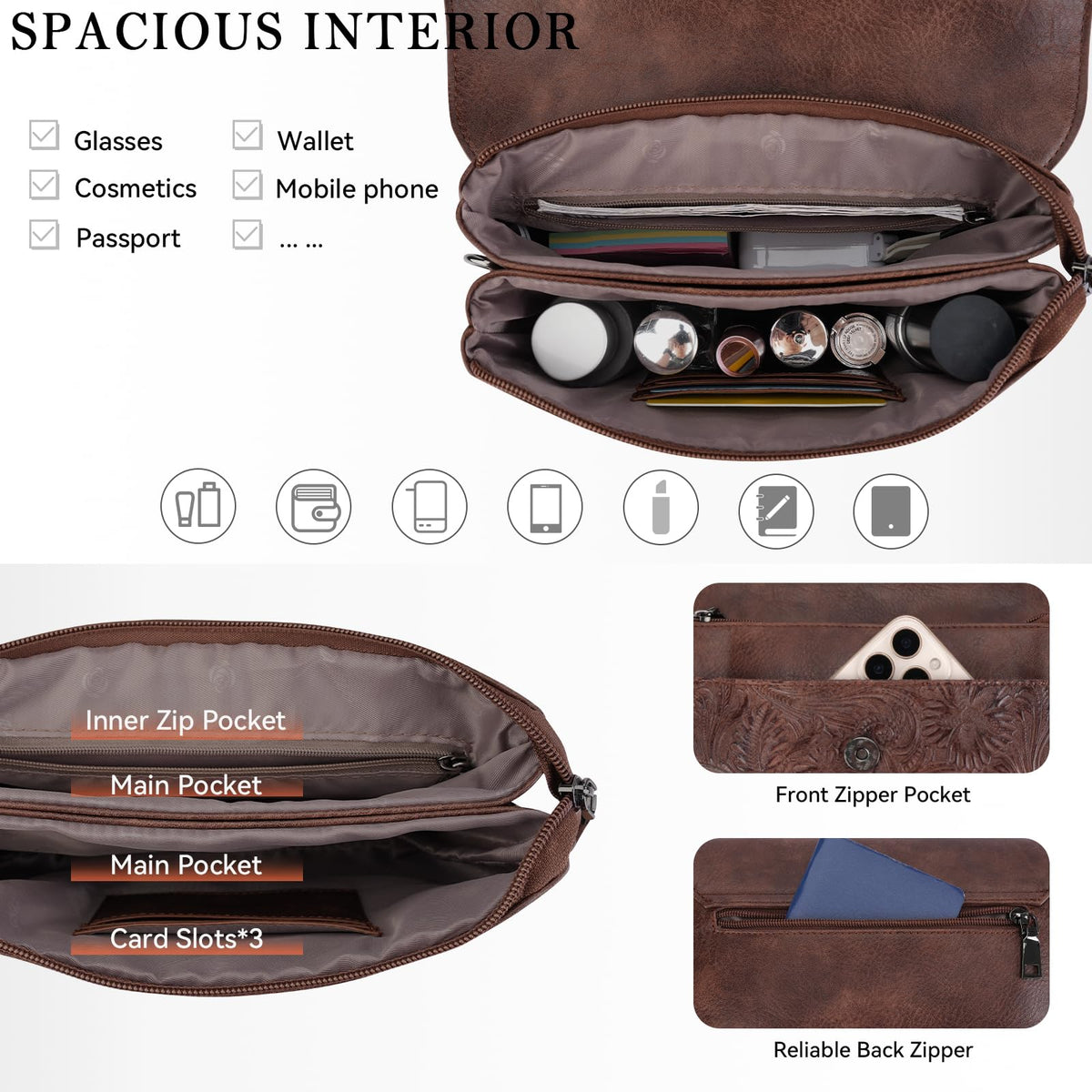 Small Vegan Leather Crossbody Bag with Adjustable Strap L92831