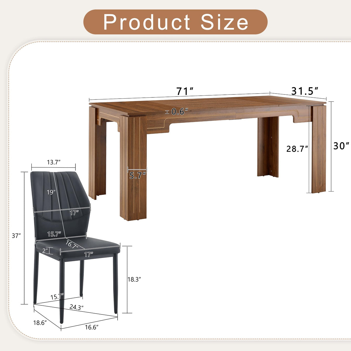 71" Farmhouse Dining Table Set for 8 with PU Leather Chairs E4525