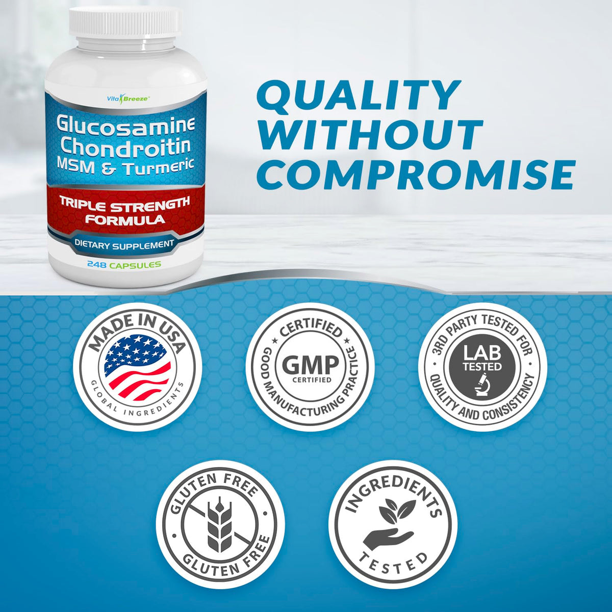 Glucosamine Chondroitin MSM & Turmeric Supplement, 248 Capsules C1766