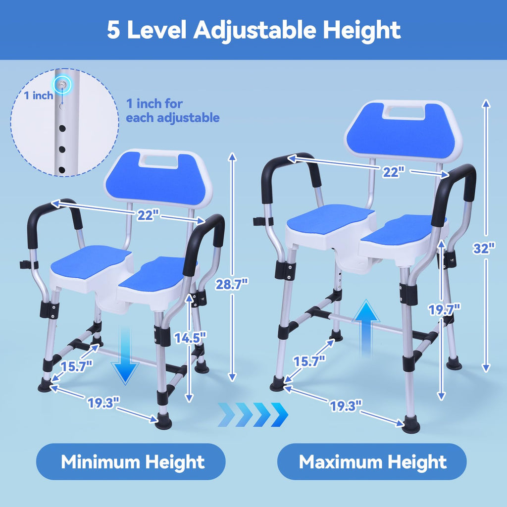 U-Shaped Shower Chair, 400 lbs Capacity, Adjustable Height, Blue Q762636