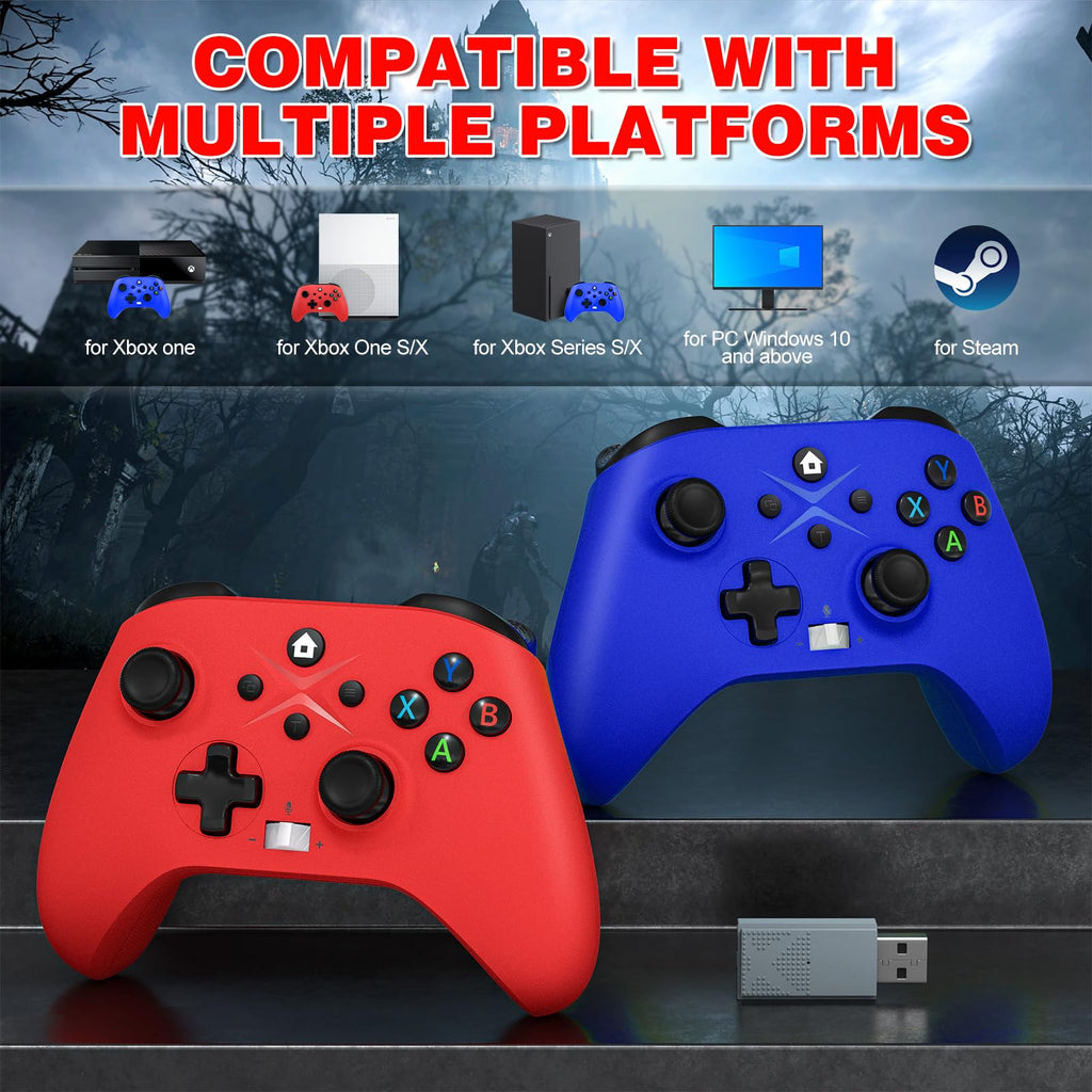 2 Pack Wireless Controller with Turbo Macro Hall Trigger Dual Vibration 3.5mm Audio Jack Built-in Battery 2.4GHz Adapter F478