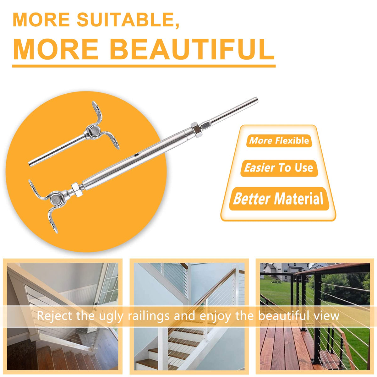 1/8" T316 Stainless Steel Aircraft Cable & Turnbuckle Railing Kit P462299