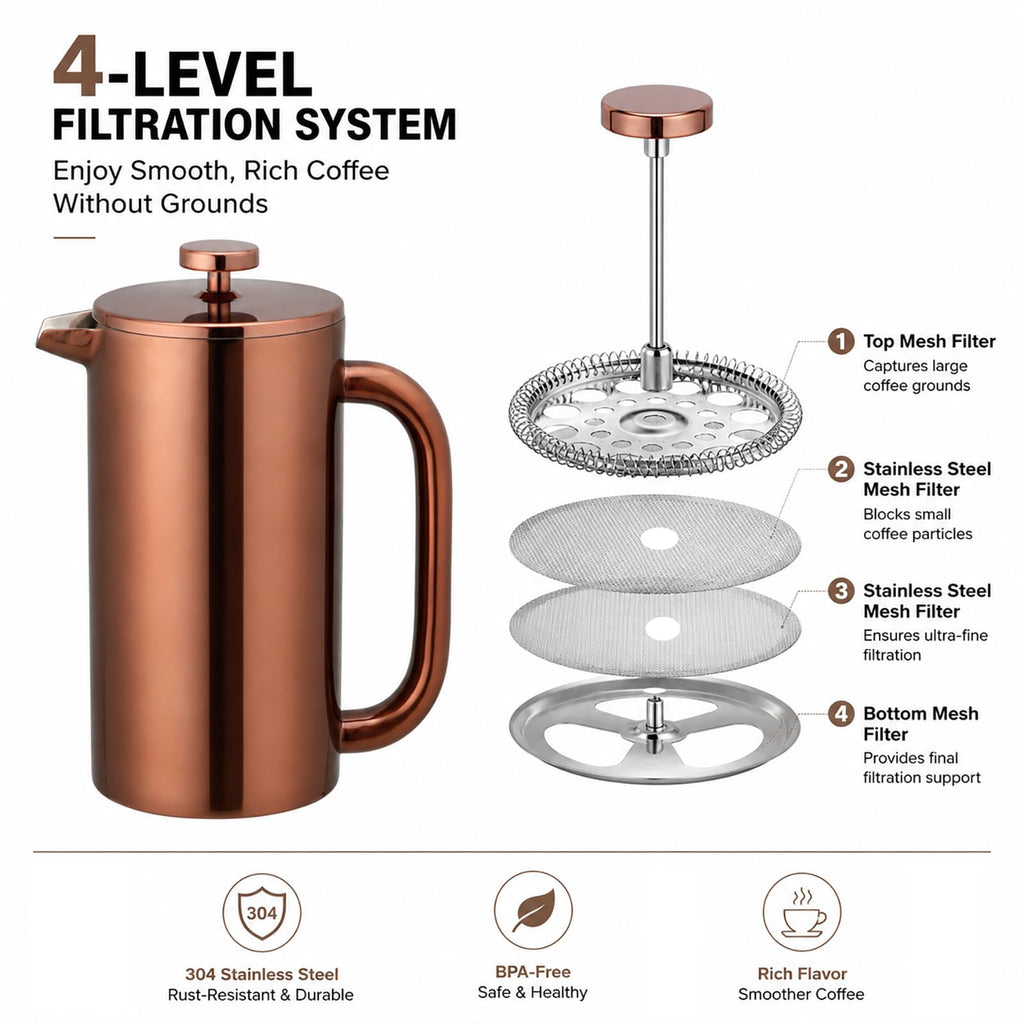 8 Cup Double Wall Insulated Stainless Steel French Coffee Press Q2625