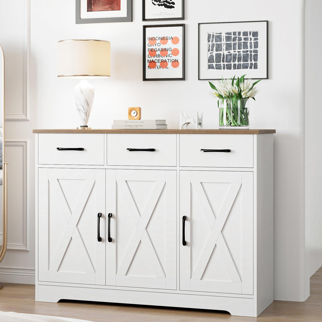 White Kitchen Buffet Cabinet with Storage Y227