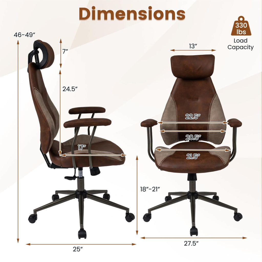 Brown Faux Fur Ergonomic Office Chair with Headrest and Wheels Q800
