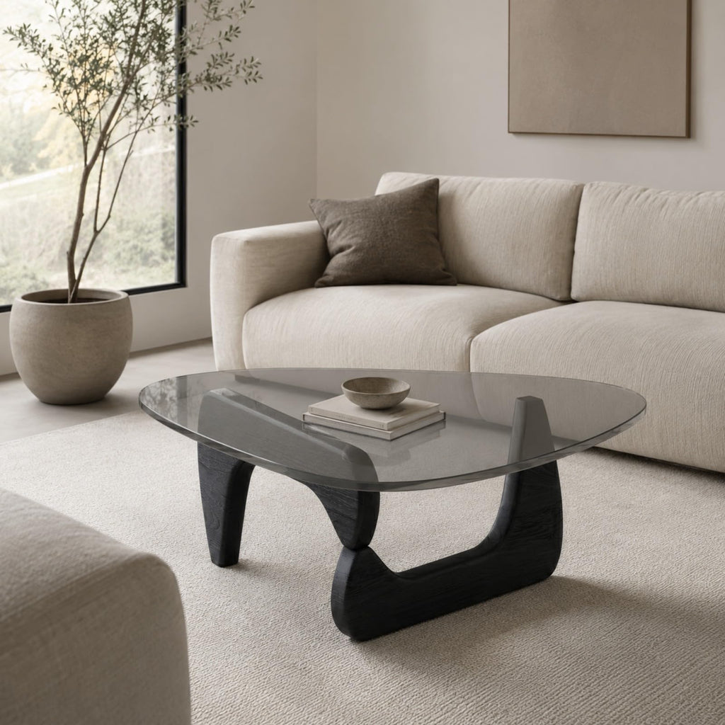 Glass Coffee Table with Wood Grain Base K2953