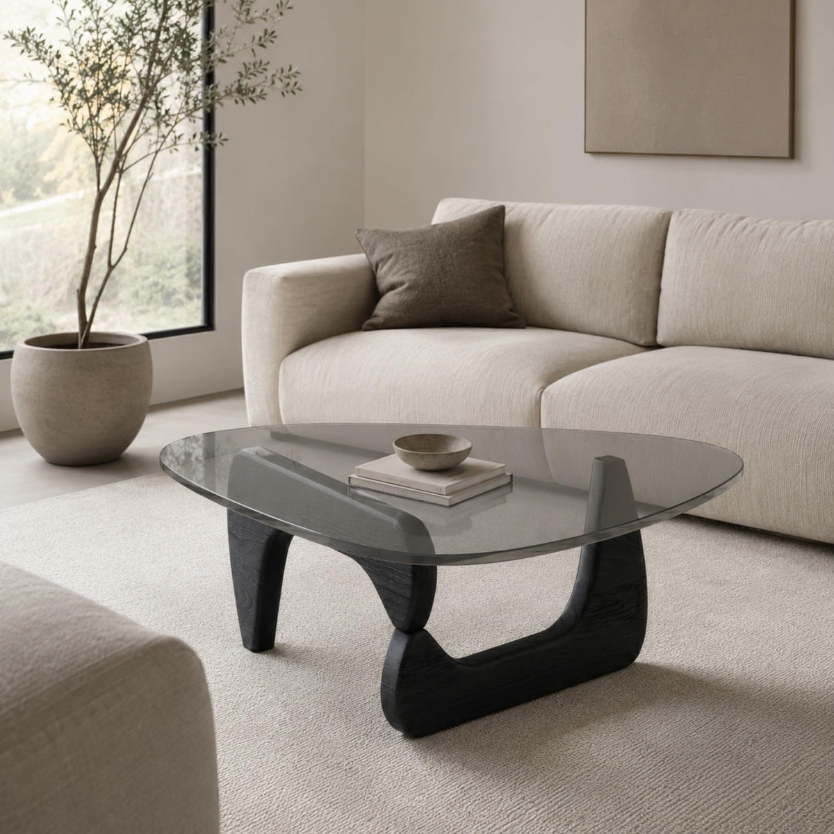 Glass Coffee Table with Wood Grain Base K2953
