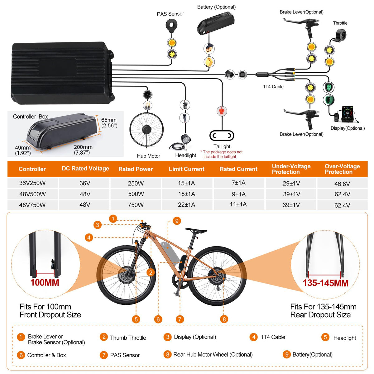 48V 500W 750W Hub Motor Kit M6797