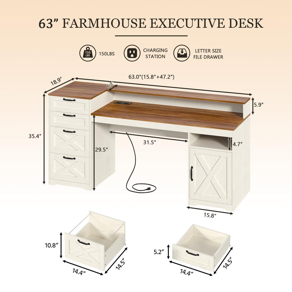 63" Computer Desk with 4 Drawers H741