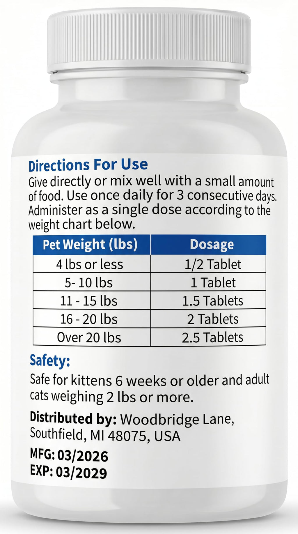 Broad Spectrum Dewormer Tablets for Cats and Kittens, 100 Tablets O2712