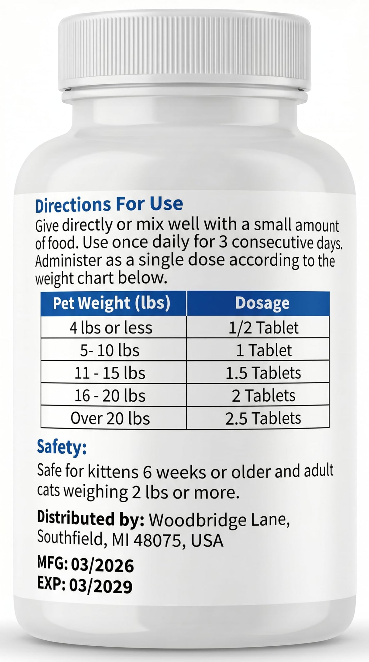 Broad Spectrum Dewormer Tablets for Cats and Kittens, 100 Tablets O2712