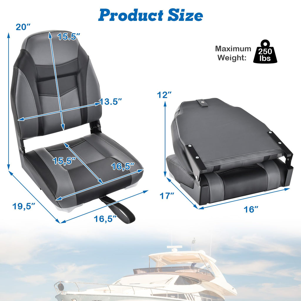 2 Pack Black Grey High Back Folding Boat Seats M376