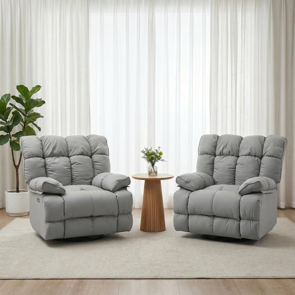 Oversized Gray Leather Power Swivel Rocker Recliner F26428
