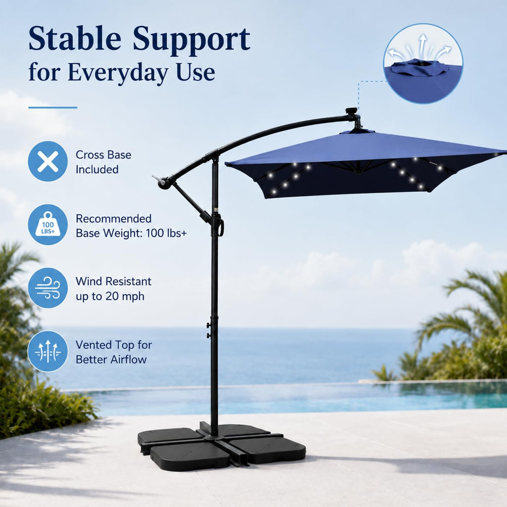 10x6.5FT Navy Blue Solar Offset Patio Umbrella U502841
