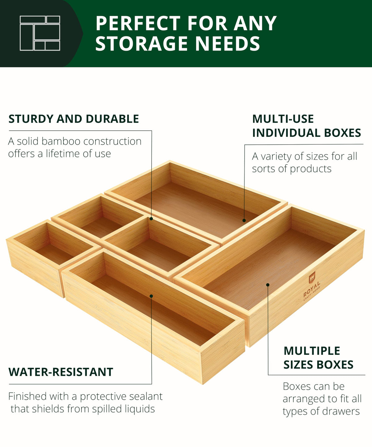 5-Piece Bamboo Drawer Organizer Set L13075