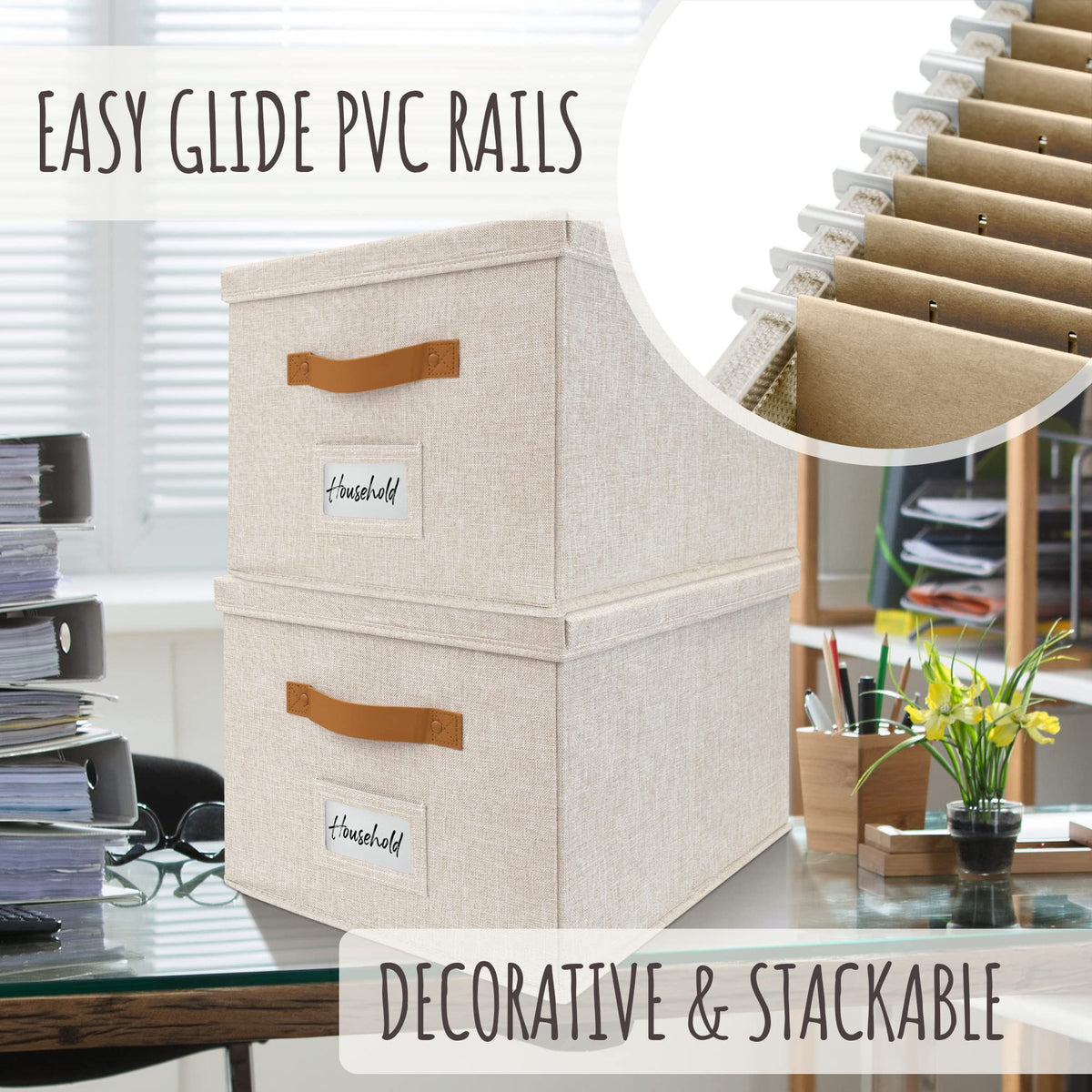Collapsible Linen File Organizer Box Set of 2 D837