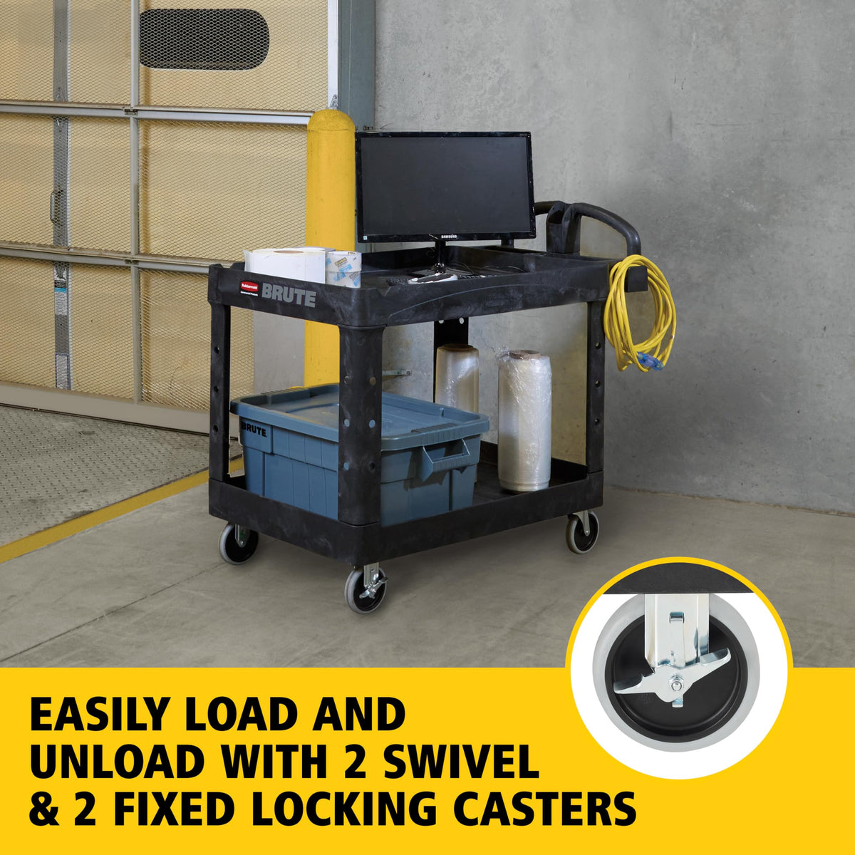 Black 2-Shelf Utility Cart with Lipped Shelves F26493