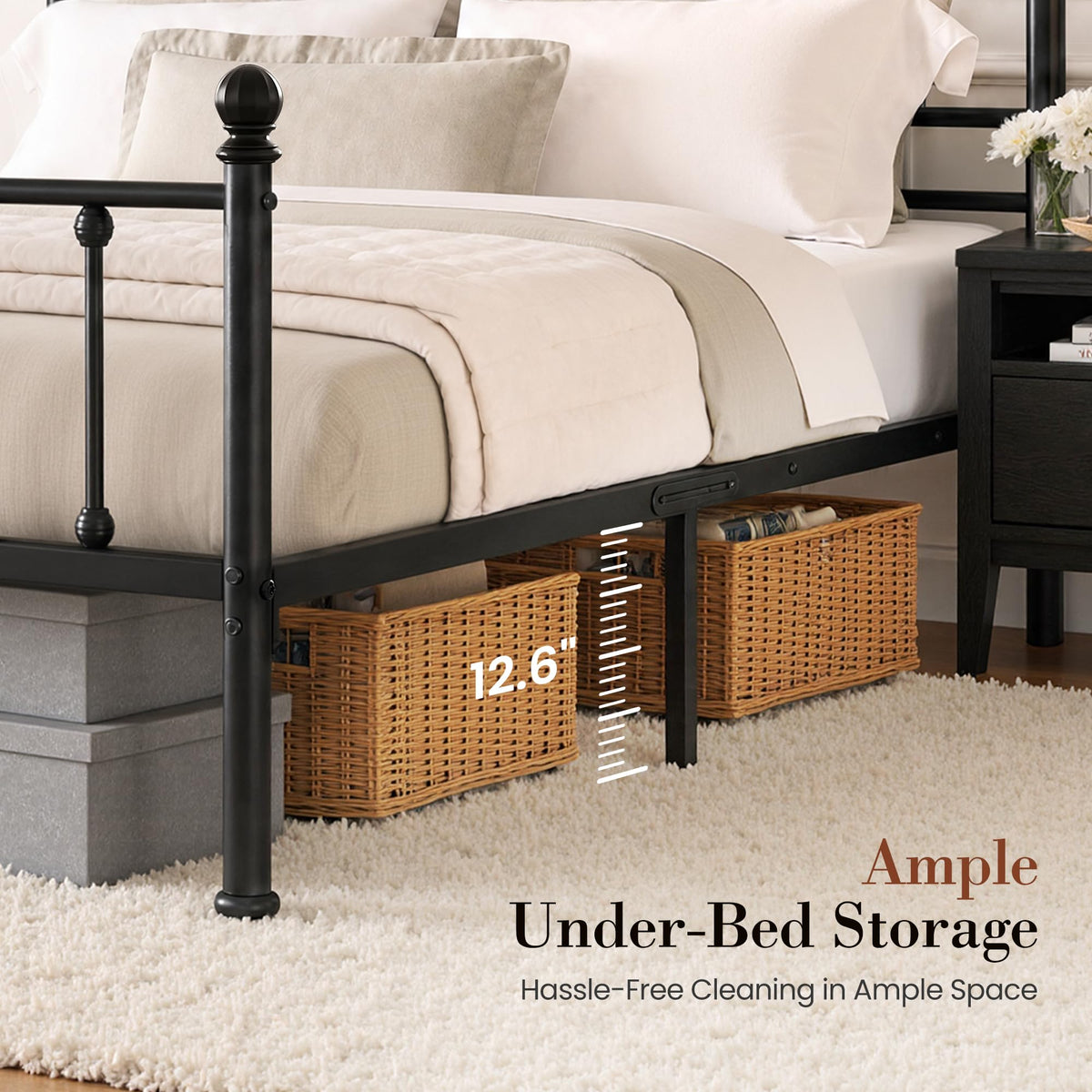 Full Size Metal Bed Frame with Tall Headboard R573