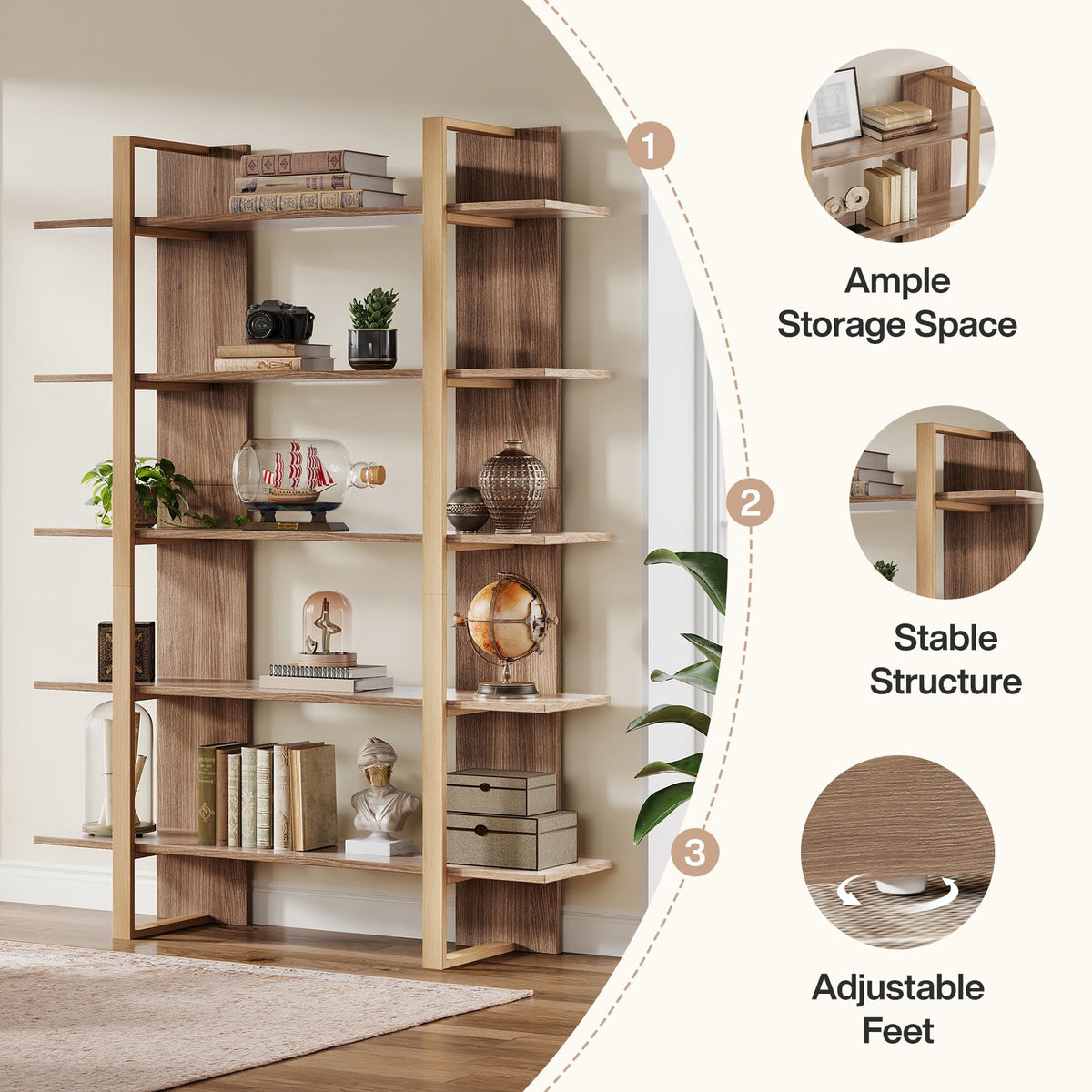 5-Tier Boho Bookshelf with Metal Frame D82241