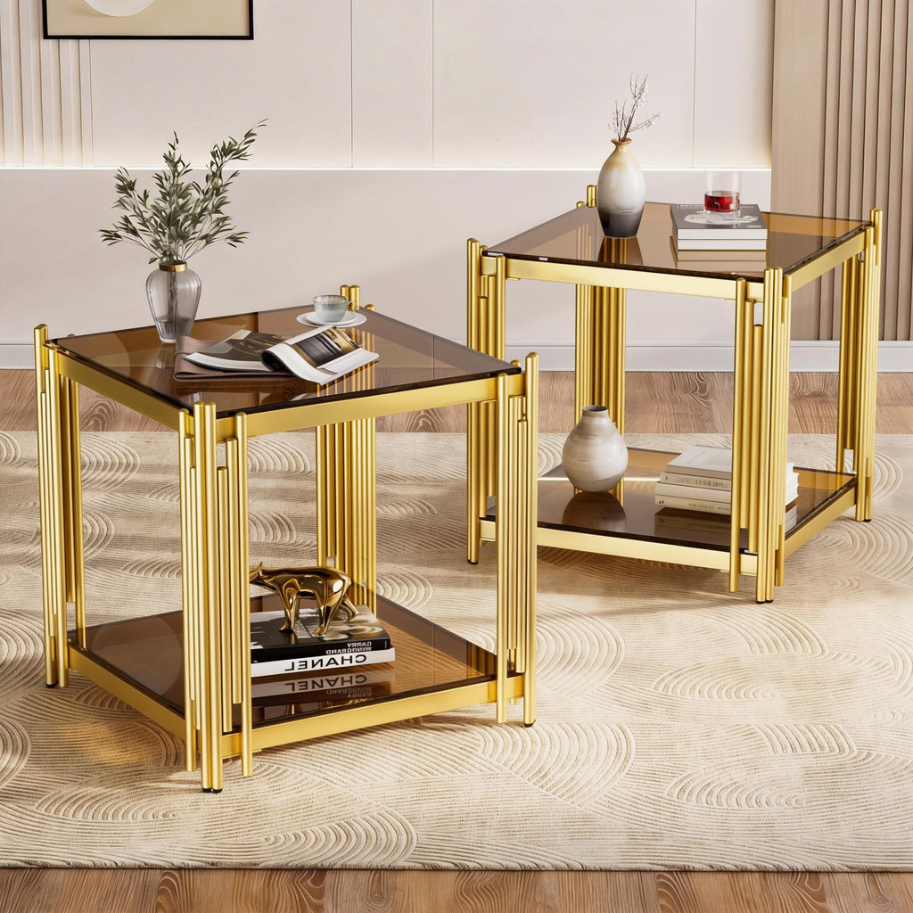Gold Square Glass End Table, Set of 2 S74856