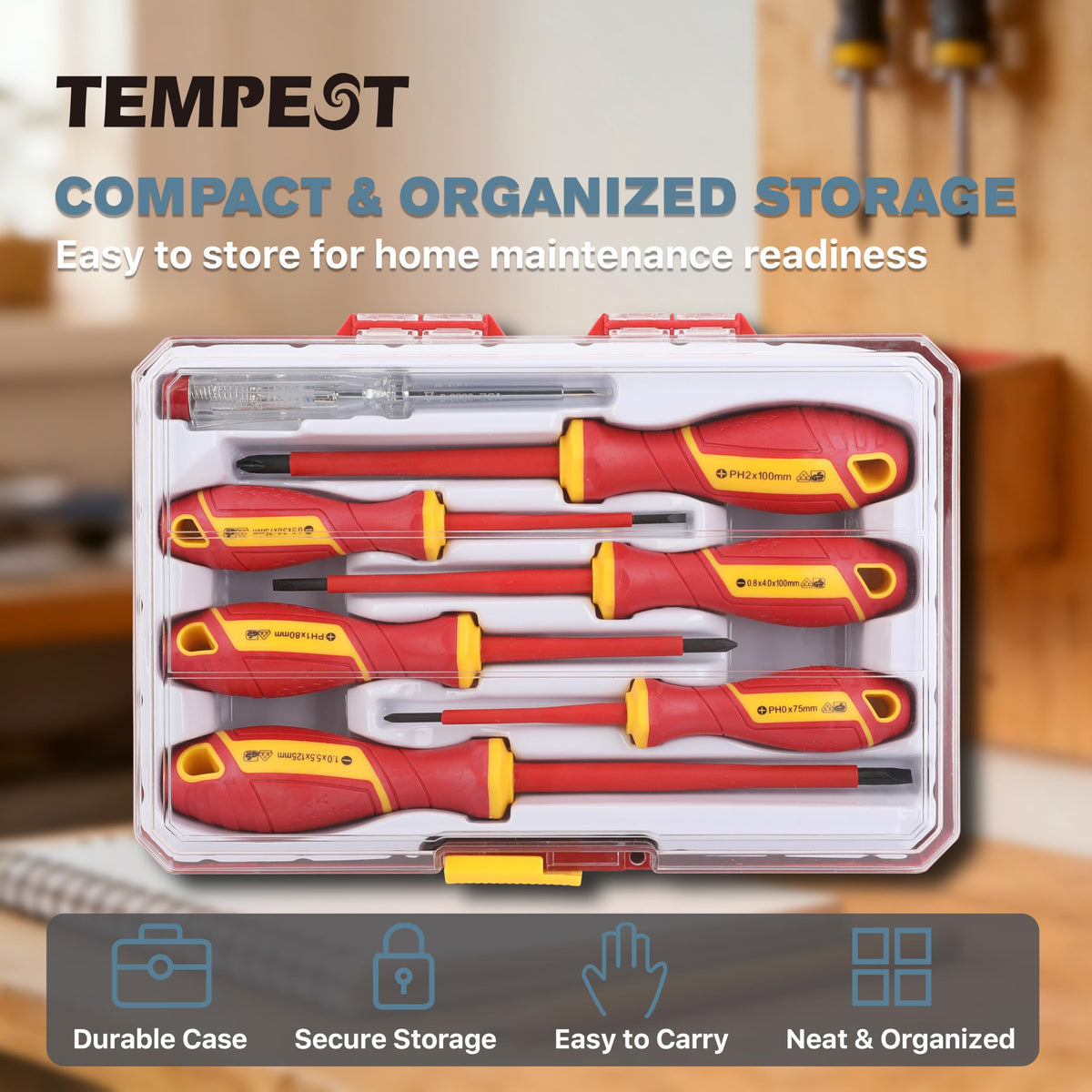 7 Piece VDE Insulated Screwdriver Set with Voltage Tester D586284