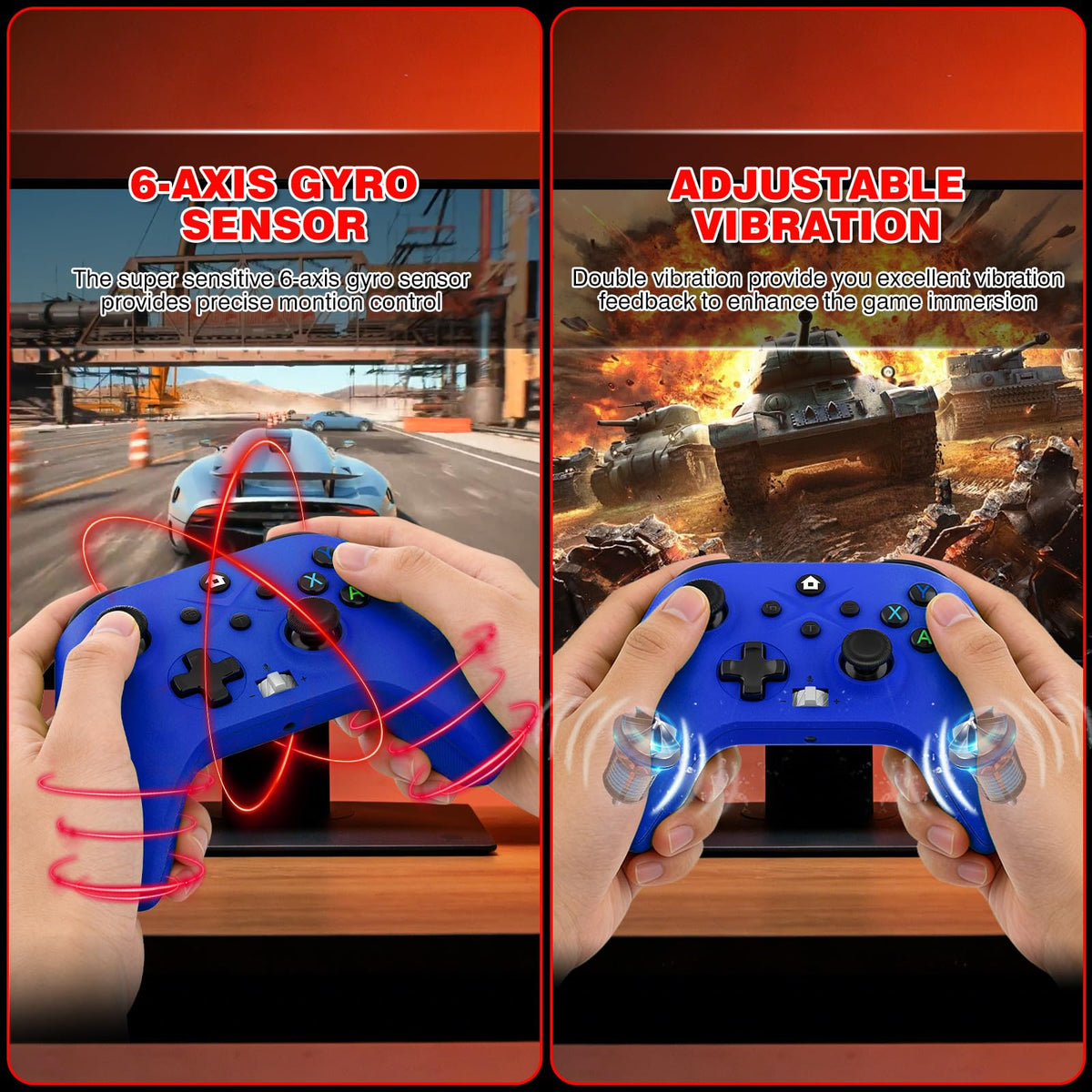 2 Pack Wireless Controller with Turbo Macro Hall Trigger Dual Vibration 3.5mm Audio Jack Built-in Battery 2.4GHz Adapter F478