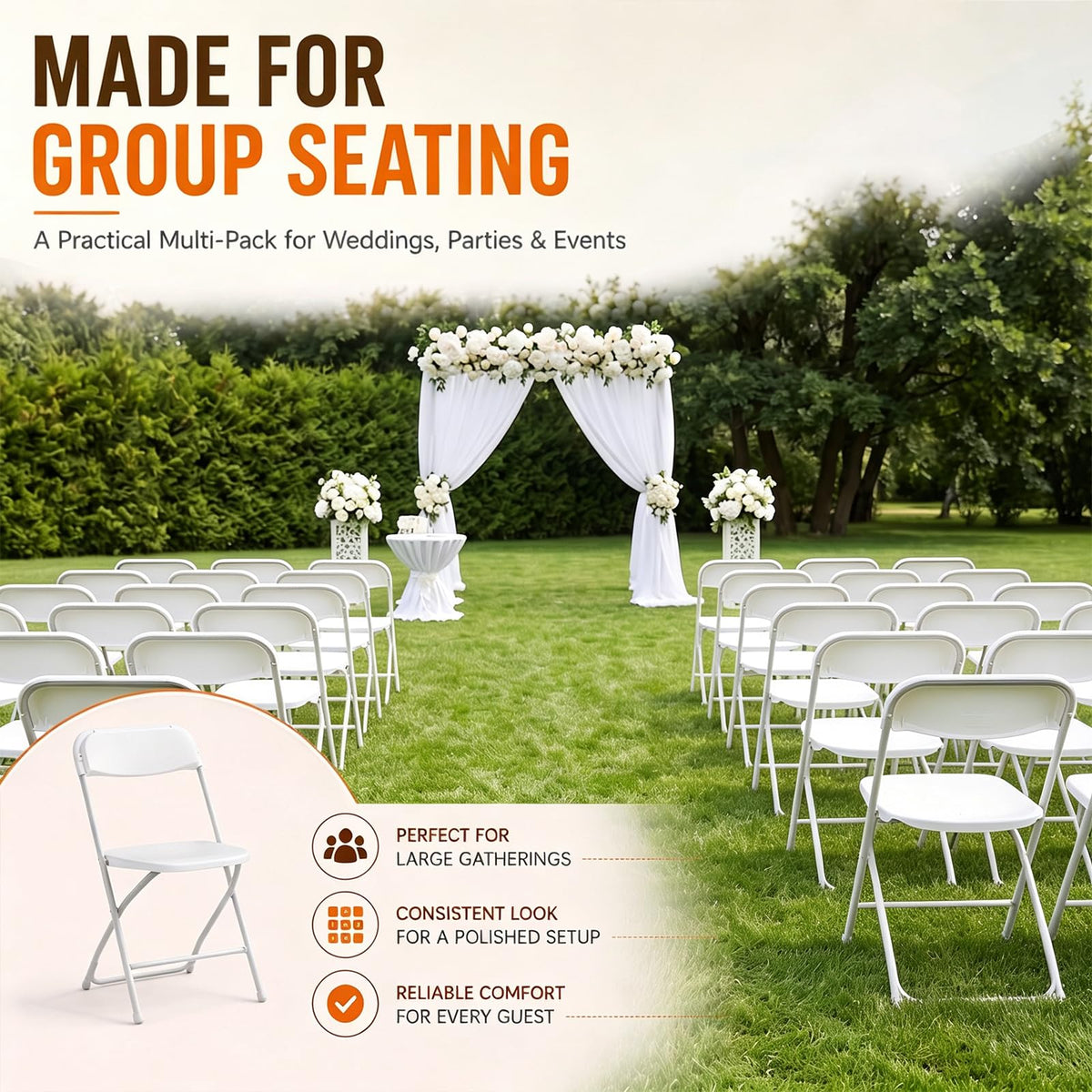 10 Pack White Heavy Duty Plastic Folding Chairs D6242