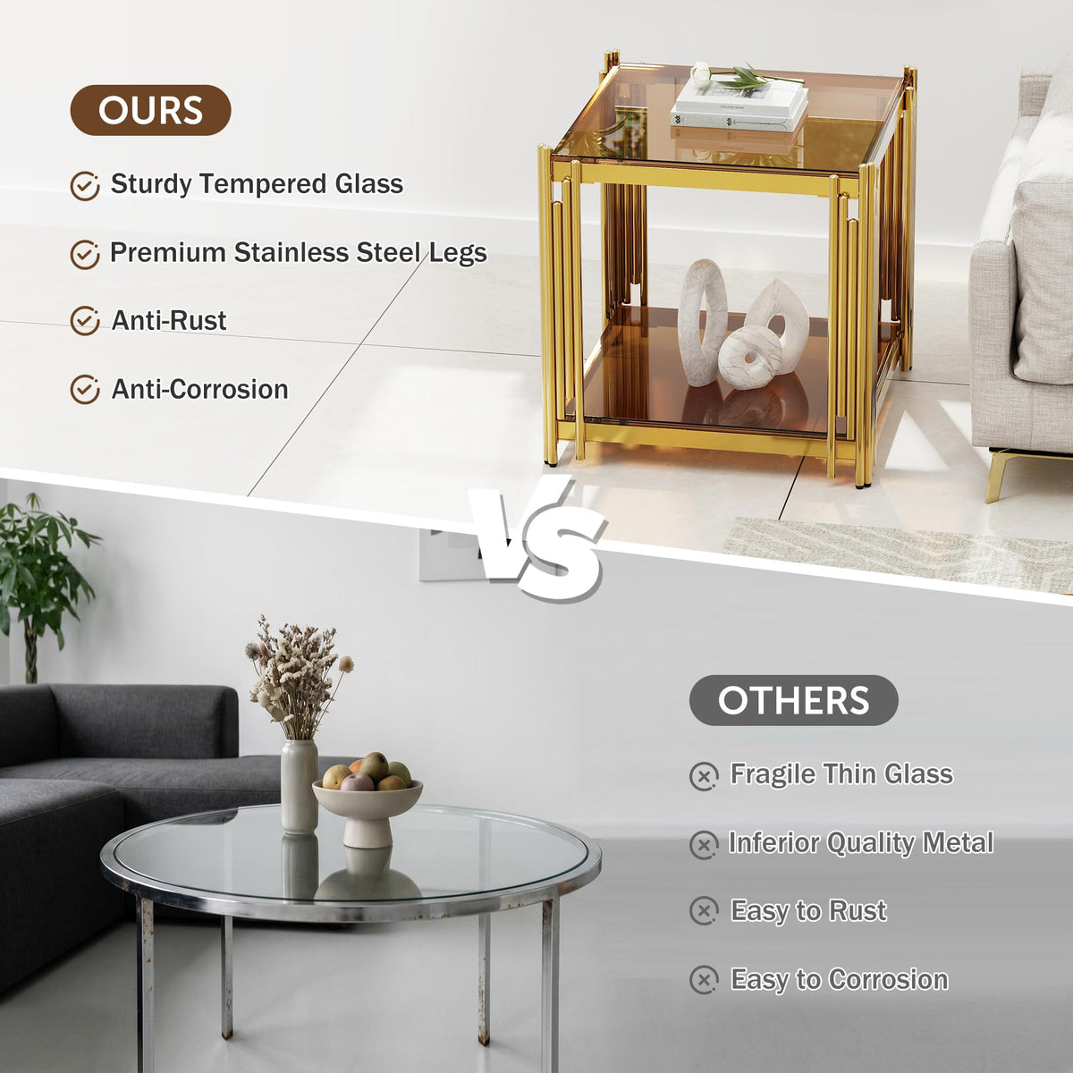 Gold Square Glass End Table, Set of 2 S74856