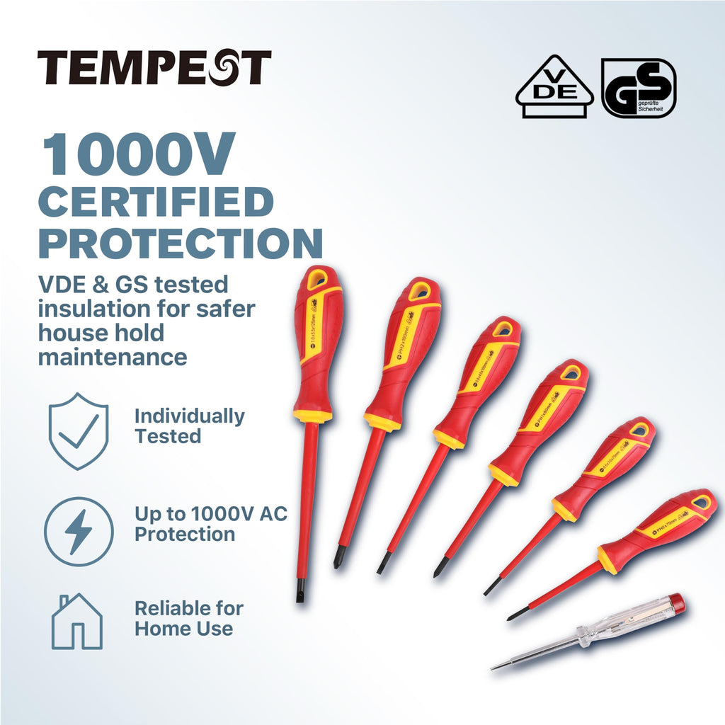 7 Piece VDE Insulated Screwdriver Set with Voltage Tester D586284