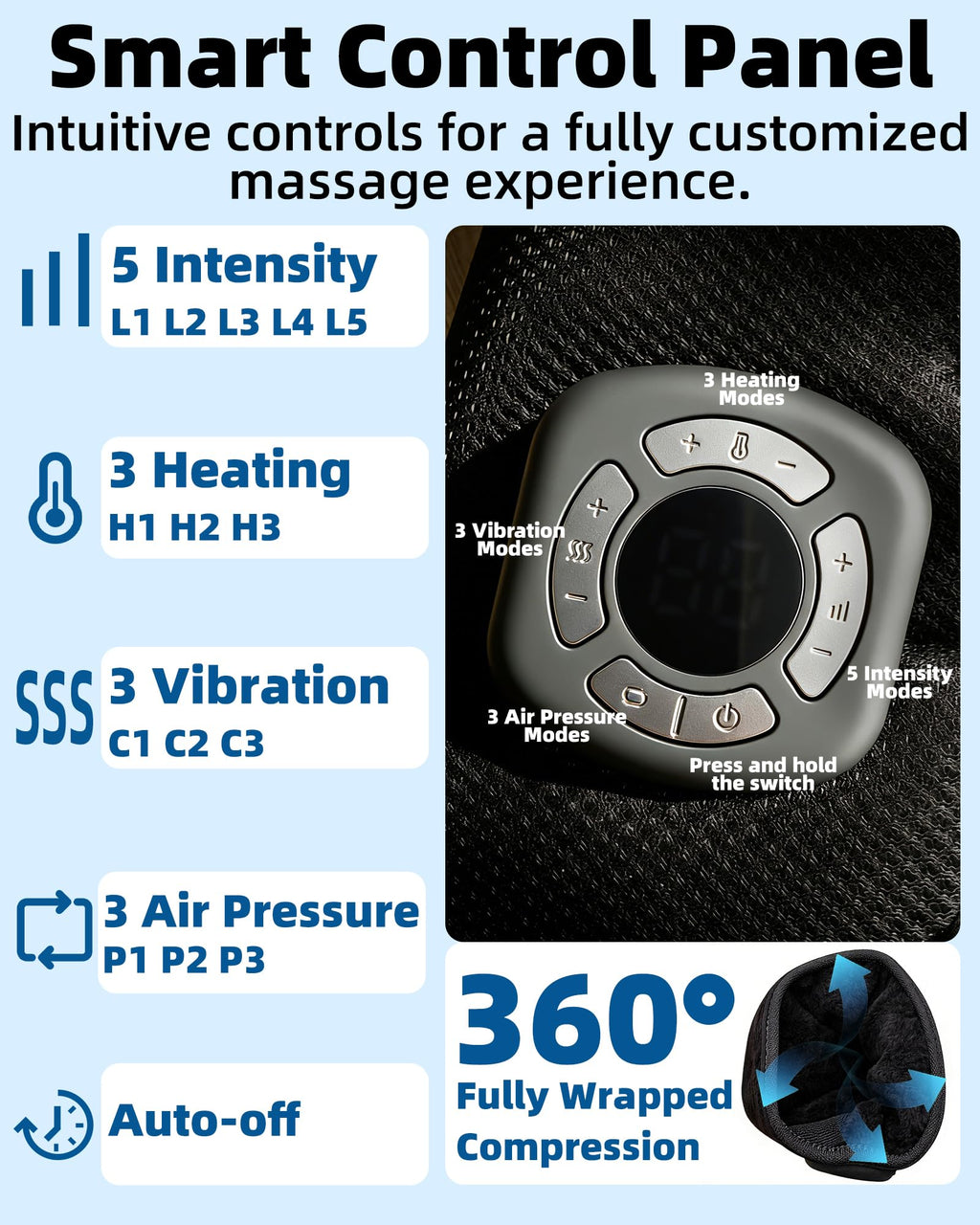 Cordless Air Compression Foot & Ankle Massager with Heat & Vibration M104