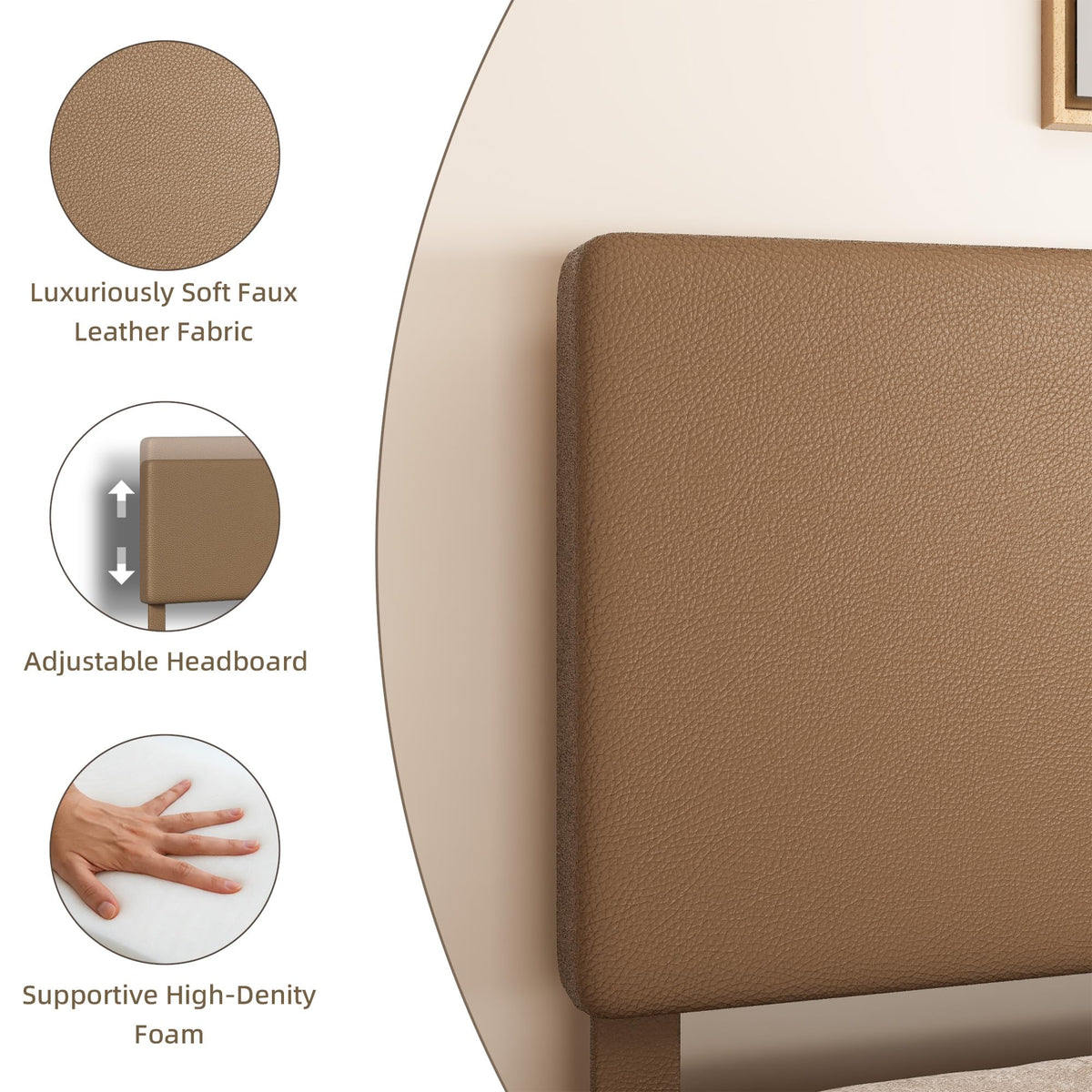 Minimalist Leather Bed Frame with Adjustable Headboard U4809