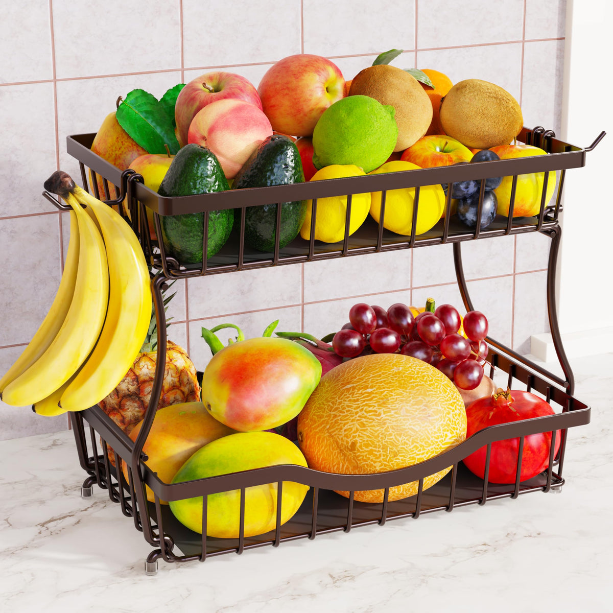 2 Tier Fruit Basket with 2 Banana Hangers J33710
