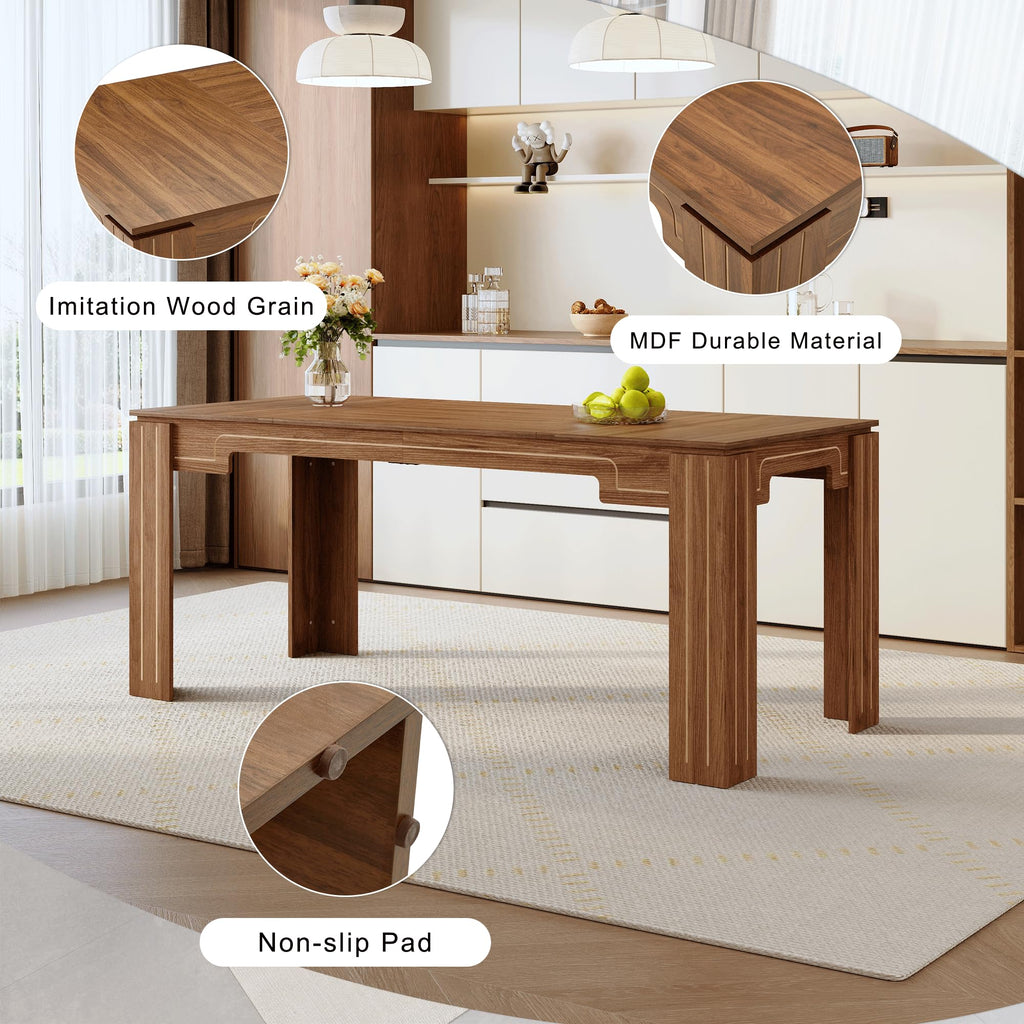 71" Farmhouse Dining Table Set for 8 with PU Leather Chairs E4525