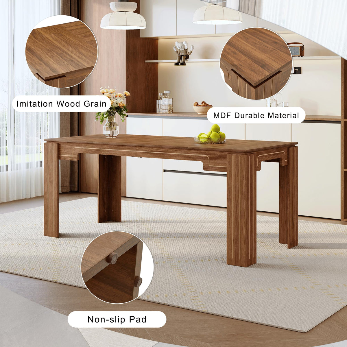 71" Farmhouse Dining Table Set for 8 with PU Leather Chairs E4525