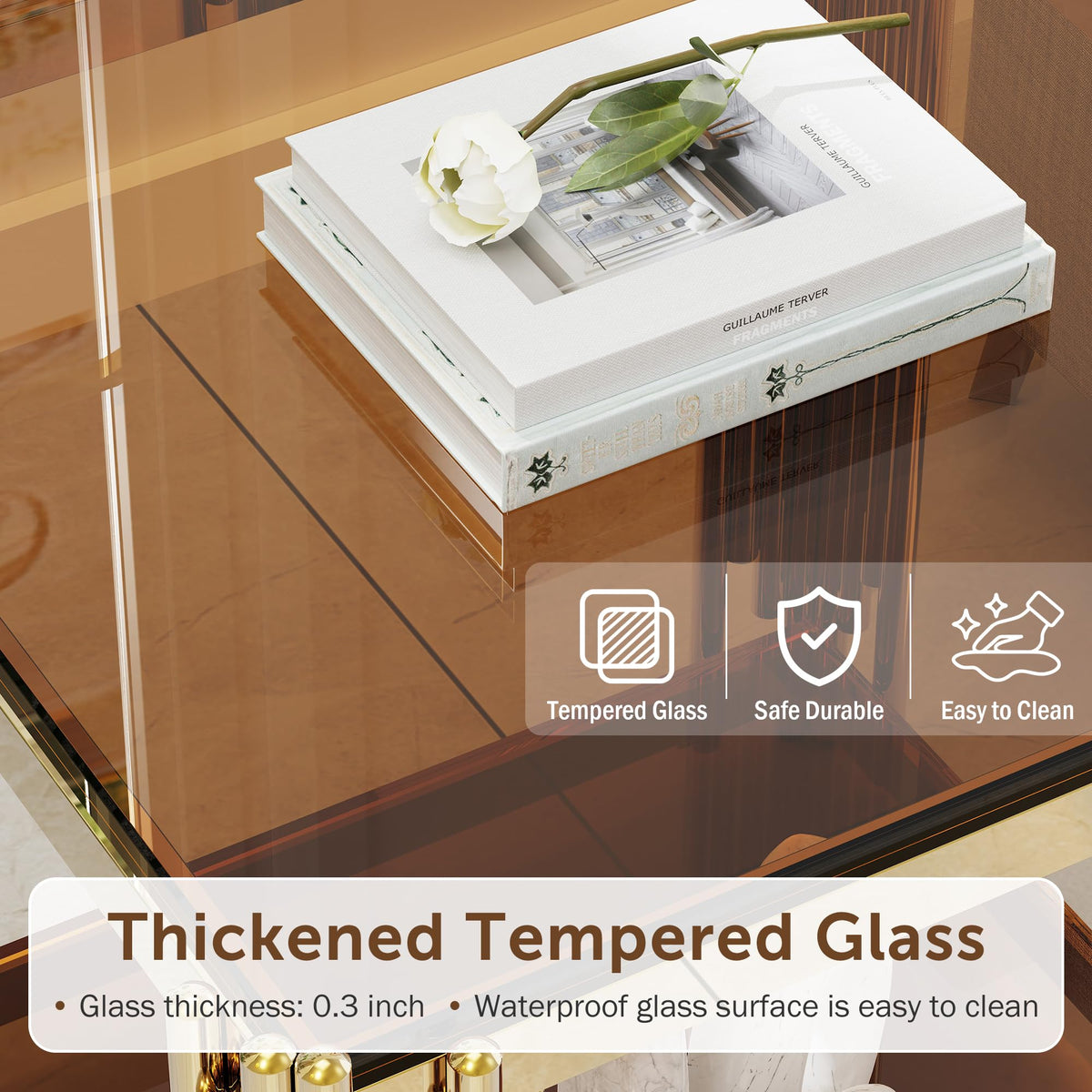 Gold Square Glass End Table, Set of 2 S74856
