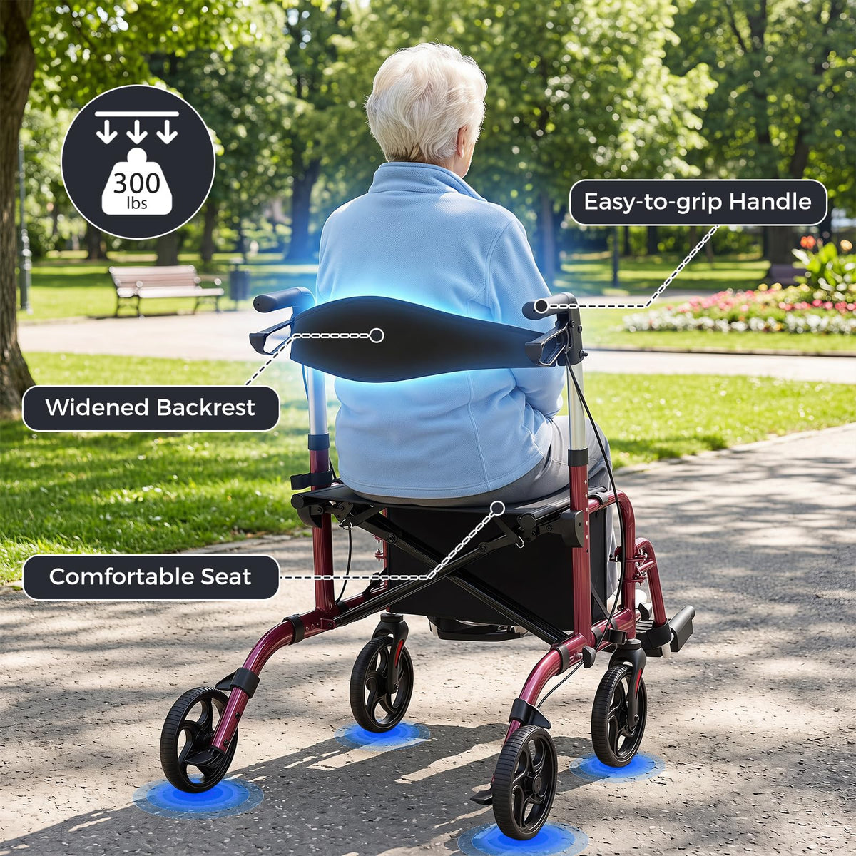 Foldable Rollator Walker 4 Wheel Transport Chair G449