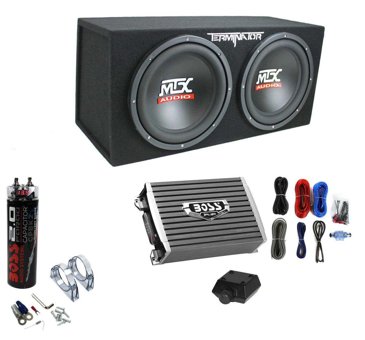Dual 12" Subwoofer Box with Amp, Wiring Kit, & Capacitor V642