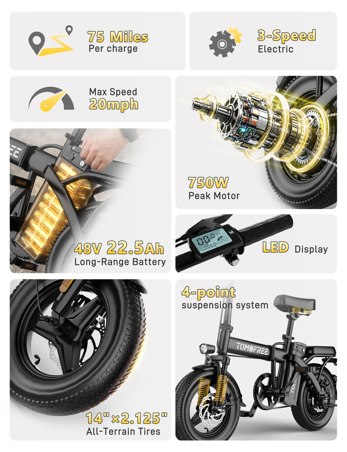 Folding Electric Bike 48V 22.5Ah 750W Fat Tire N7510