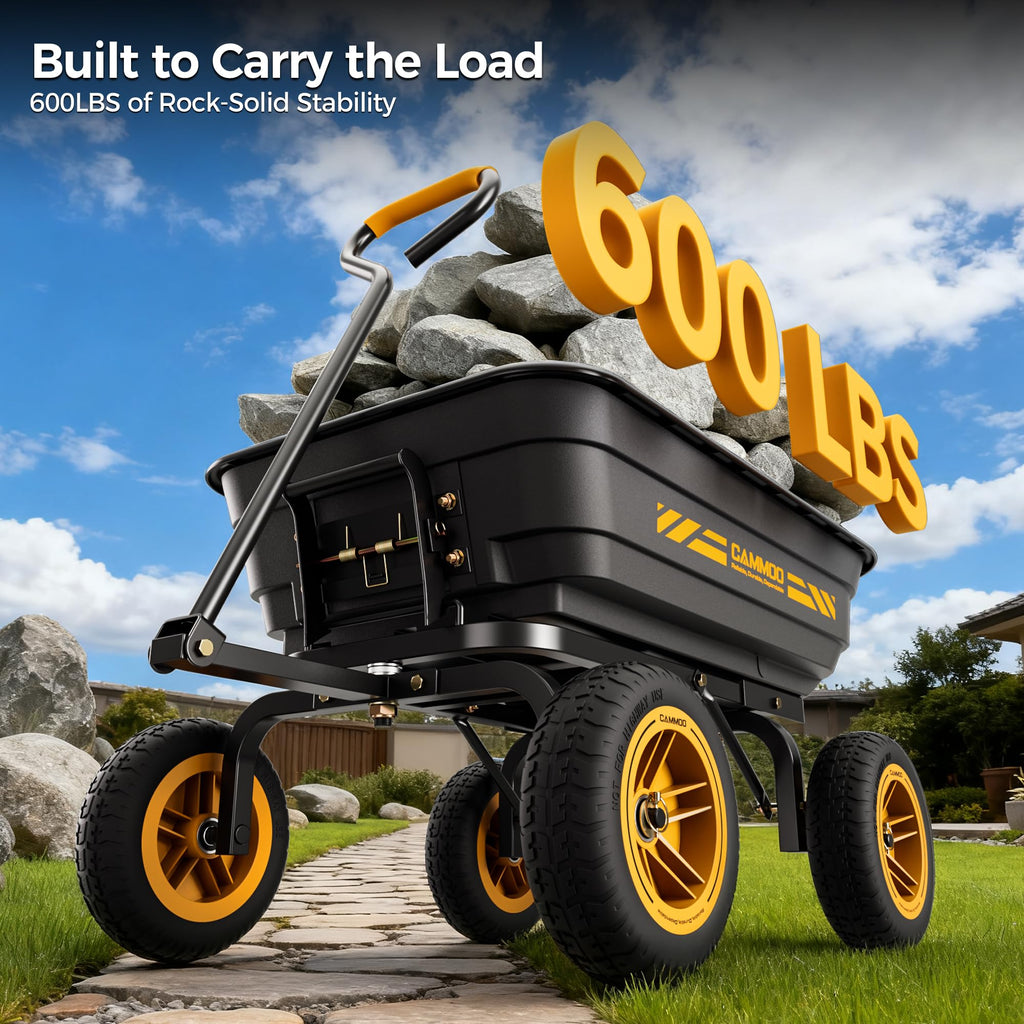 10-in No-Flat Tires 600lb Garden Dump Cart 4 Cu.Ft Wheelbarrow Black K98492