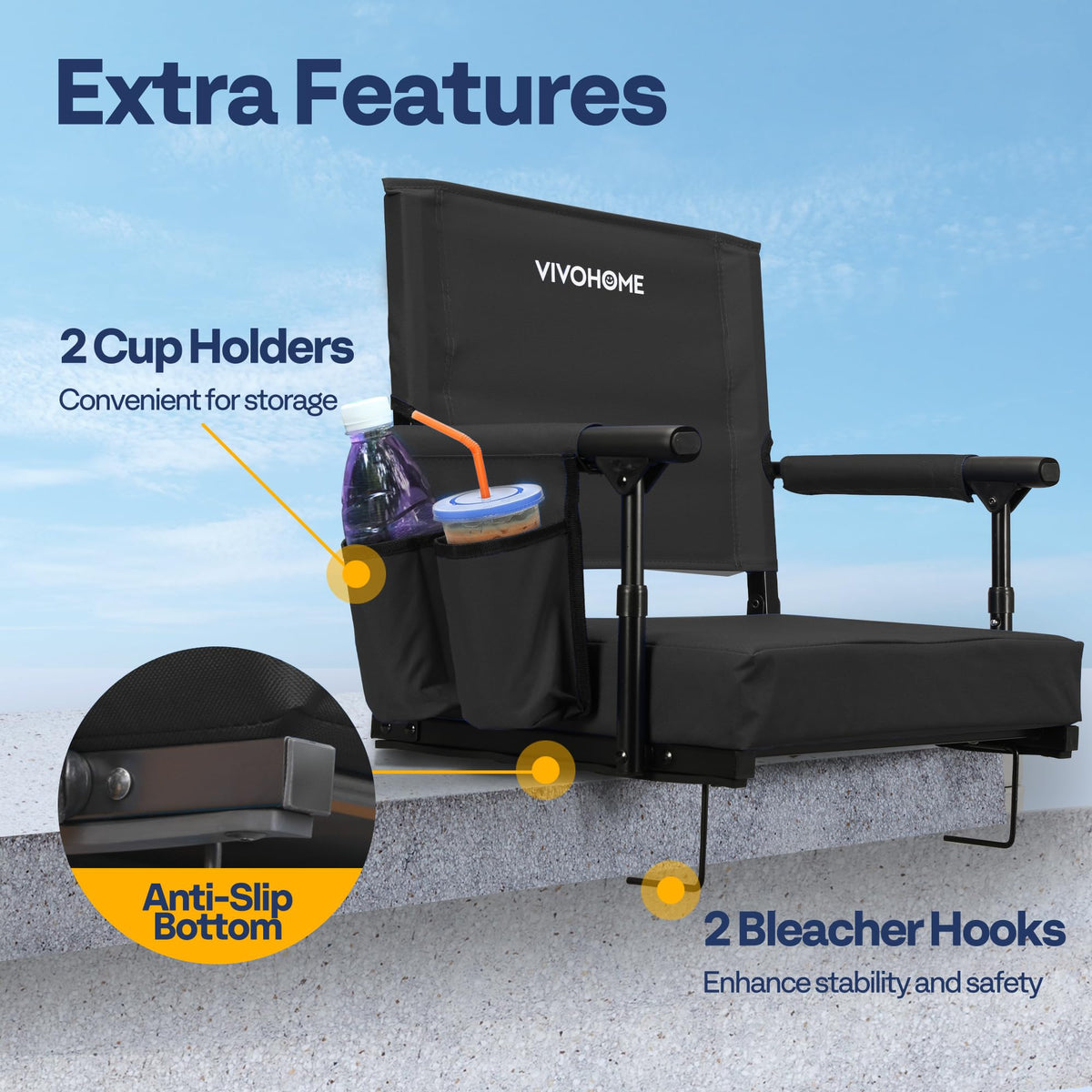 Stadium Seat with Back Support and 2.8" Cushion V810477