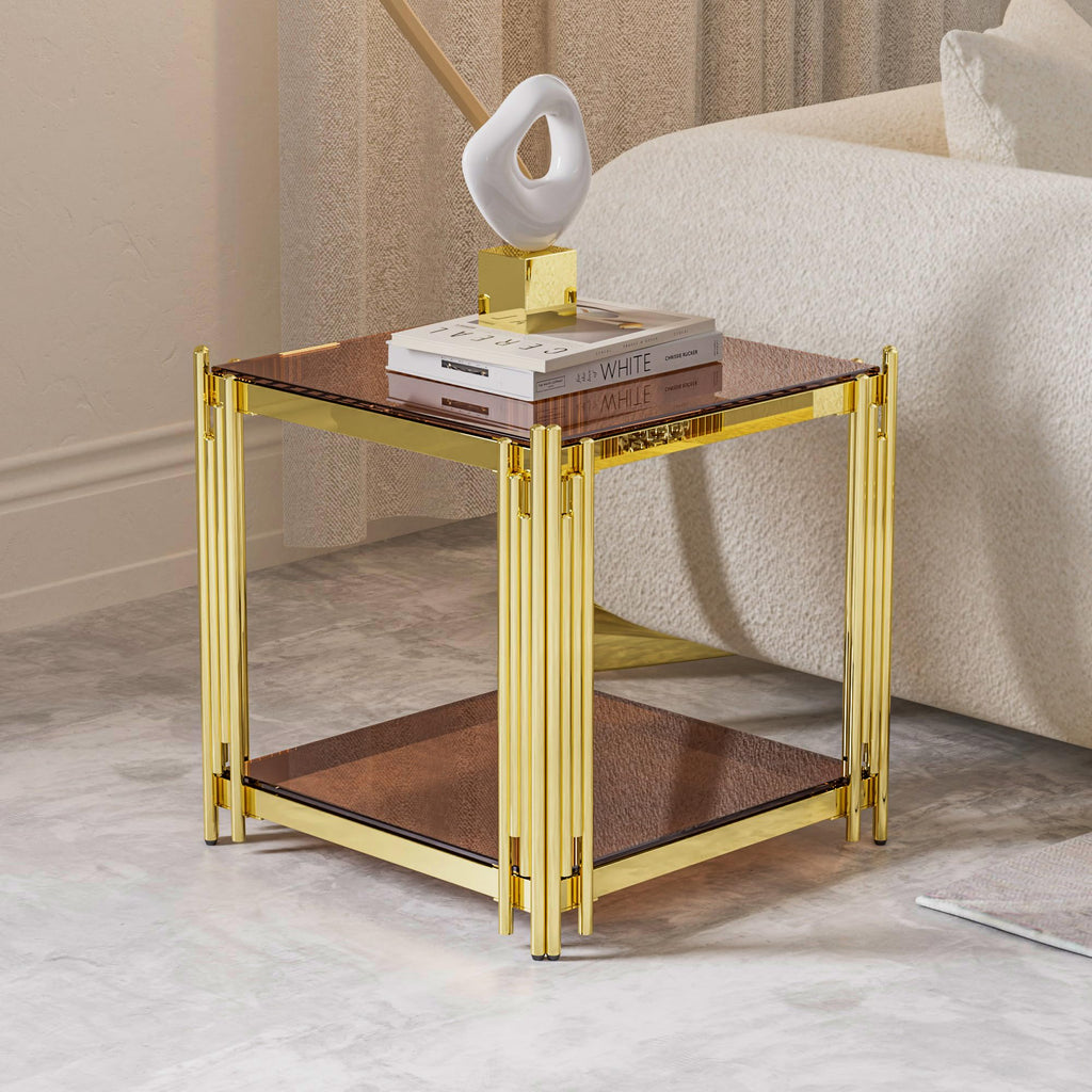 Gold Square Glass End Table, Set of 2 S74856