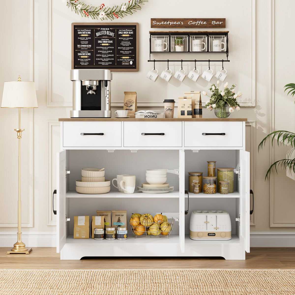 White Kitchen Buffet Cabinet with Storage Y227