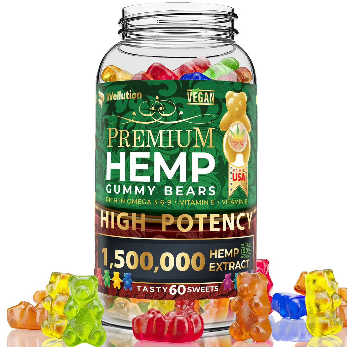 Hemp Gummies 1,500,000 MCG Gluten Free 60ct M3791