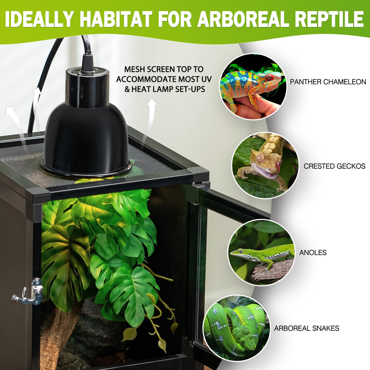 18"x18"x36" Aluminum Reptile Enclosure with Screen & Acrylic Doors M160