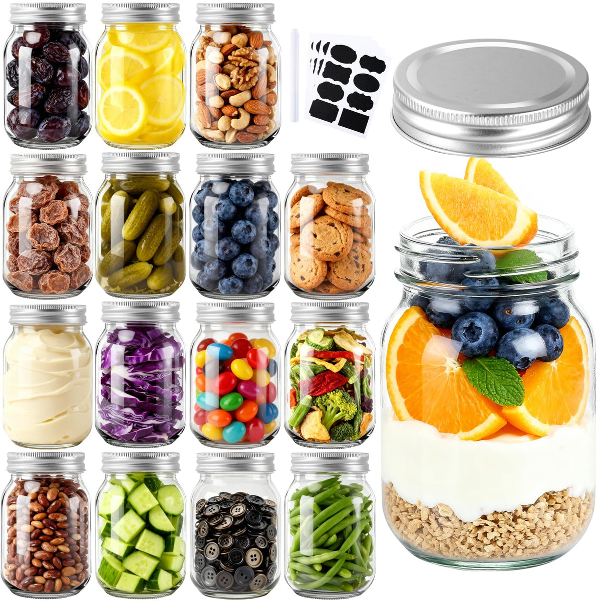 16 Pack 16 Oz Clear Glass Mason Jars V7460
